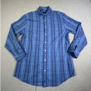 Johnnie-O Men Medium Blue Performance Plaid Long Sleeve Button Front Shirt